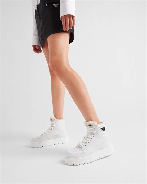 prada sneaker damen high|prada leather and shearling sneakers.